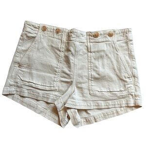 Anthropologie Pilcro Cream High-Waist Cotton Shorts with Back Buckle Size 31P